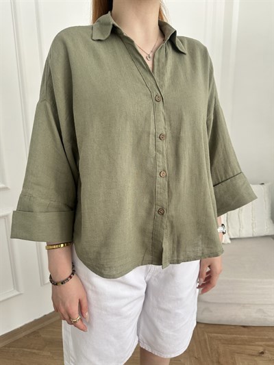 Oversize Sırt Detaylı Gömlek Çağla