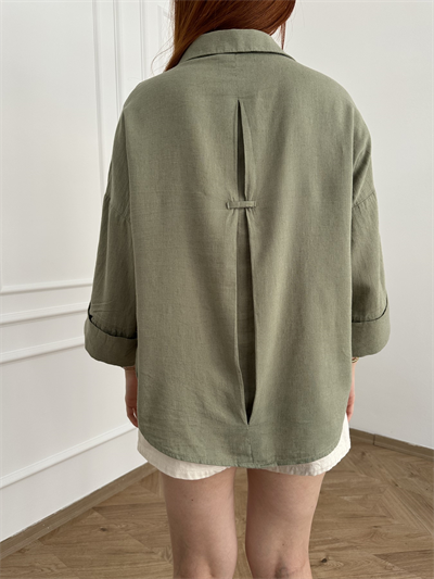Oversize Sırt Detaylı Gömlek Haki