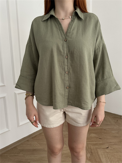 Oversize Sırt Detaylı Gömlek Haki