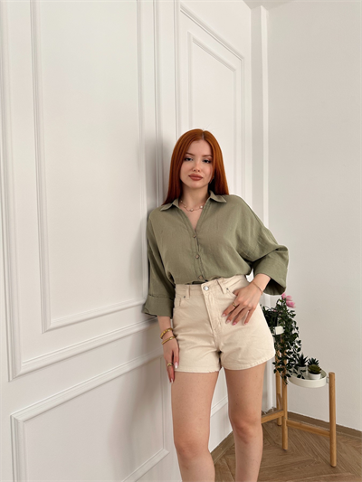 Oversize Sırt Detaylı Gömlek Haki