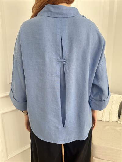 Oversize Sırt Detaylı Gömlek İndigo