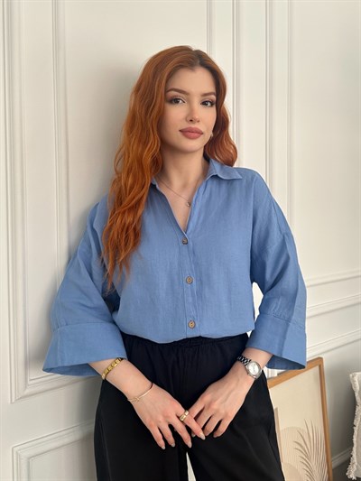 Oversize Sırt Detaylı Gömlek İndigo