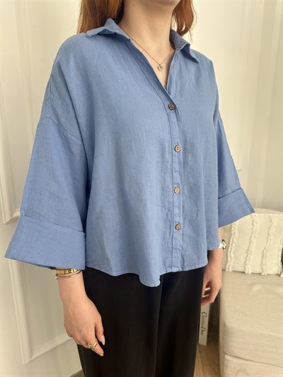 Oversize Sırt Detaylı Gömlek İndigo