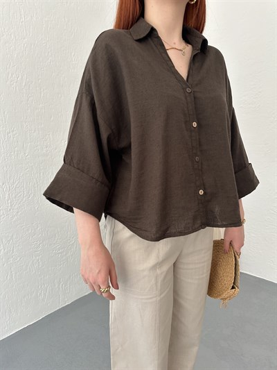 Oversize Sırt Detaylı Gömlek Kahve