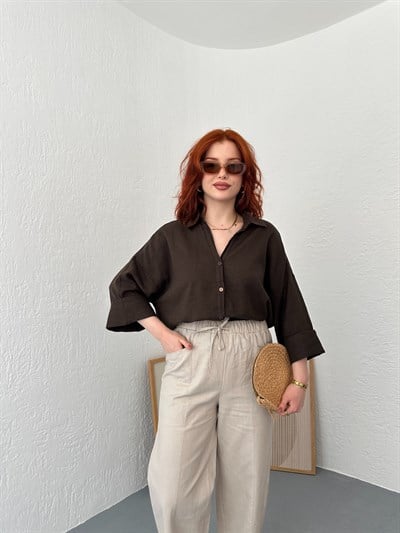 Oversize Sırt Detaylı Gömlek Kahve