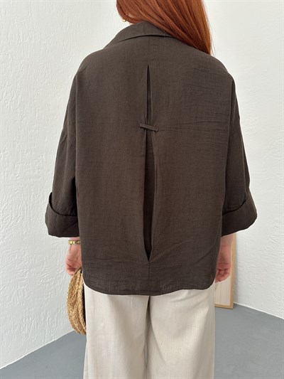 Oversize Sırt Detaylı Gömlek Kahve
