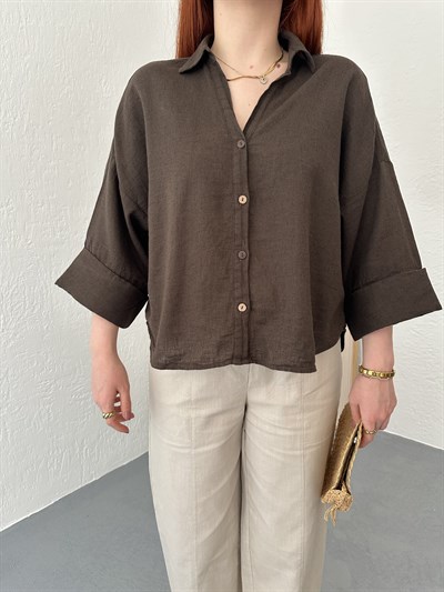 Oversize Sırt Detaylı Gömlek Kahve