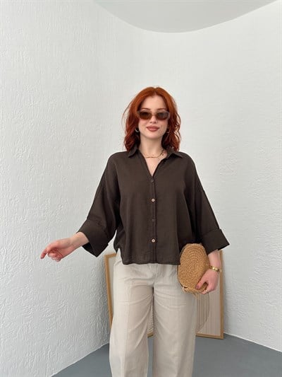Oversize Sırt Detaylı Gömlek Kahve
