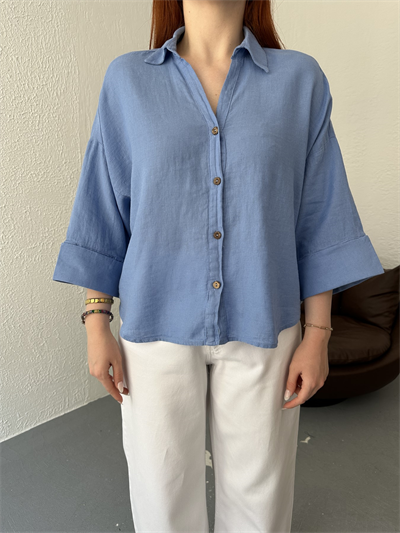 Oversize Sırt Detaylı Gömlek Mavi