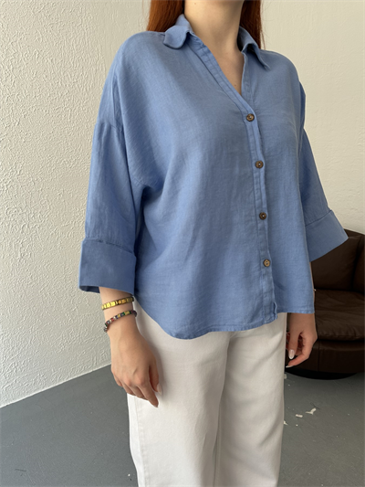 Oversize Sırt Detaylı Gömlek Mavi