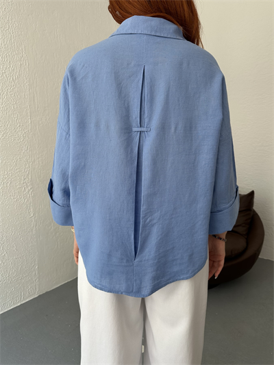 Oversize Sırt Detaylı Gömlek Mavi