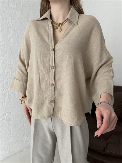 Oversize Sırt Detaylı Gömlek Naturel
