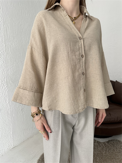 Oversize Sırt Detaylı Gömlek Naturel