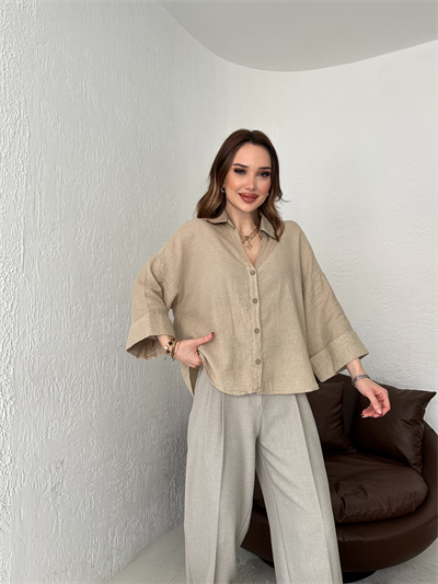 Oversize Sırt Detaylı Gömlek Naturel