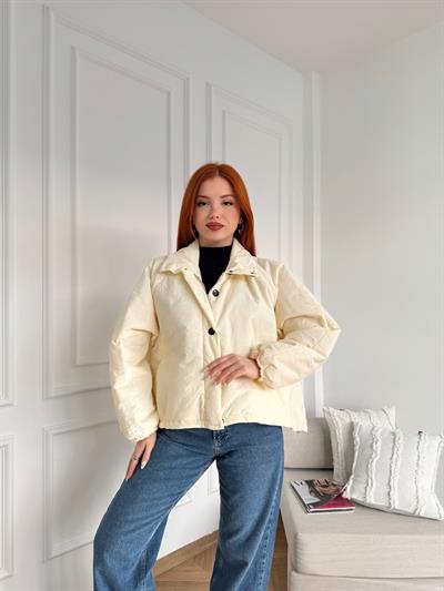 Oversize Şişme Mont Ekru