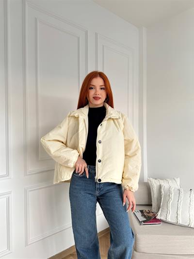 Oversize Şişme Mont Ekru