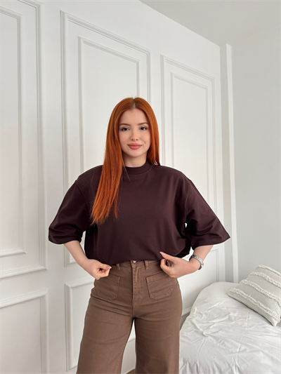 Oversize Tişört Kahve