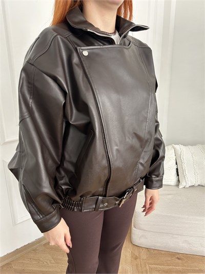 Oversize Yara Kol Deri Mont Kahve