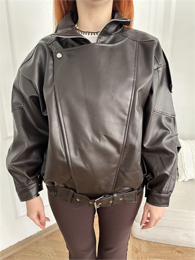 Oversize Yara Kol Deri Mont Kahve