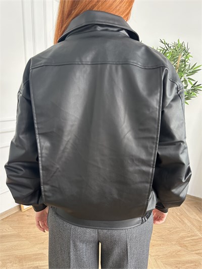 Oversize Yara Kol Deri Mont Siyah