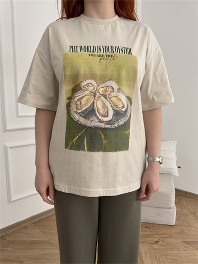 Oyster Baskılı Tişört Taş