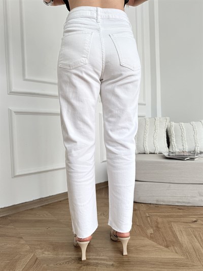 Paça Kesik Mom Fit Pantolon 50 beyaz