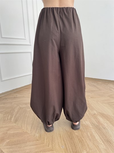 Paça Lastikli Balon Pantolon Acı kahve