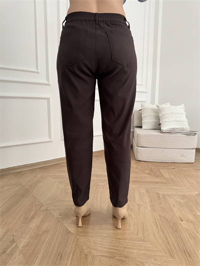 Paça Pensli Likralı Pantolon Kahve