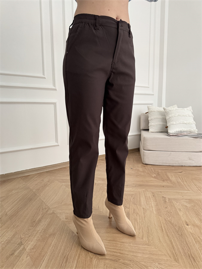 Paça Pensli Likralı Pantolon Kahve