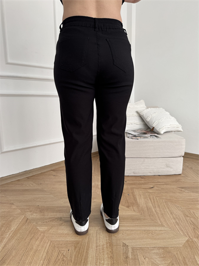 Paça Pensli Likralı Pantolon Siyah