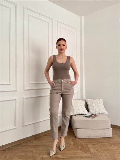 Paça Pensli Likralı Pantolon Taş