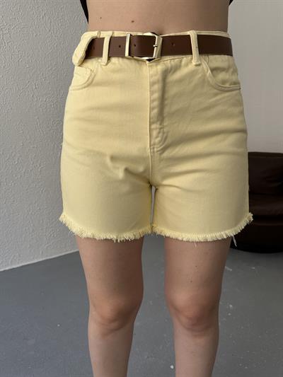 Paça Püsküllü Kemerli Şort Sarı