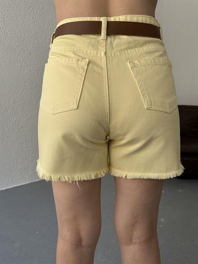 Paça Püsküllü Kemerli Şort Sarı