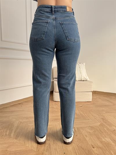 Paçası Dikişsiz Mom Pantolon 27 koyu rıns