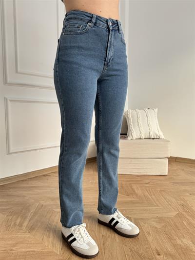 Paçası Dikişsiz Mom Pantolon 27 koyu rıns