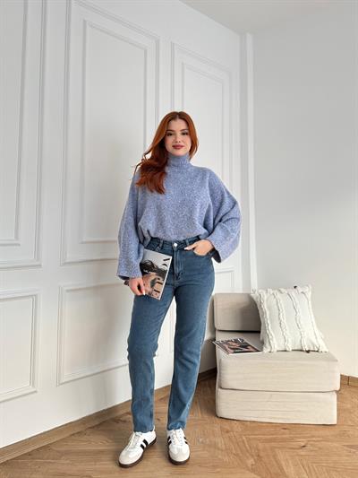Paçası Dikişsiz Mom Pantolon 27 koyu rıns