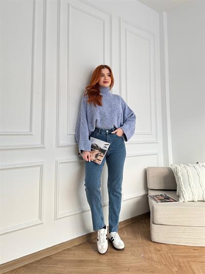 Paçası Dikişsiz Mom Pantolon 27 koyu rıns