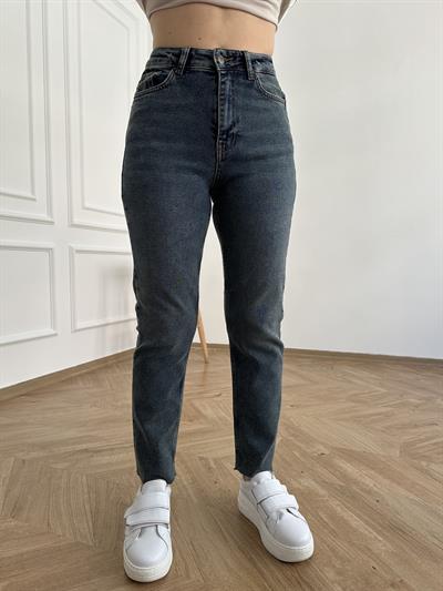 Paçası Dikişsiz Mom Pantolon 28 koyu mavi