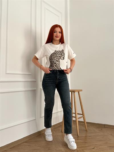 Paçası Dikişsiz Mom Pantolon 28 koyu mavi