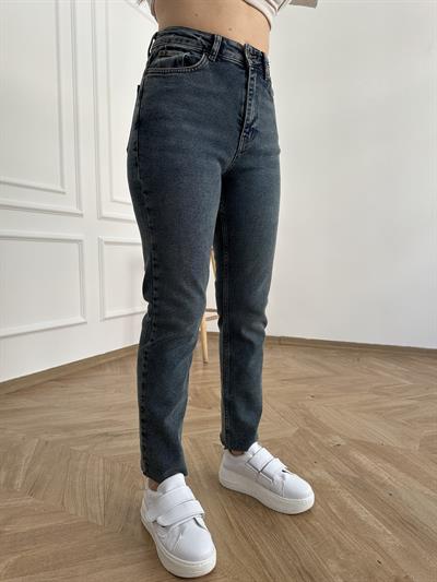 Paçası Dikişsiz Mom Pantolon 28 koyu mavi