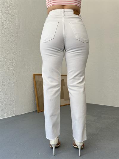 Paçası Dikişsiz Mom Pantolon 50 beyaz