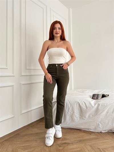Paçası Dikişsiz Mom Pantolon 67 haki
