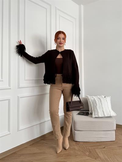 Paçası Dikişsiz Mom Pantolon 70 camel