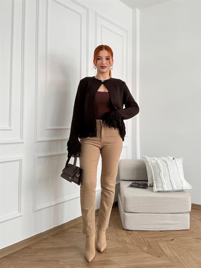 Paçası Dikişsiz Mom Pantolon 70 camel