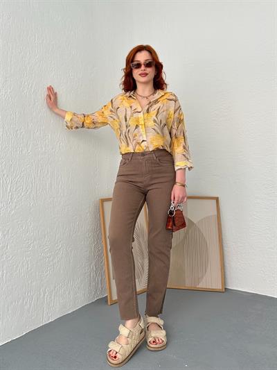 Paçası Dikişsiz Mom Pantolon 72 vizon