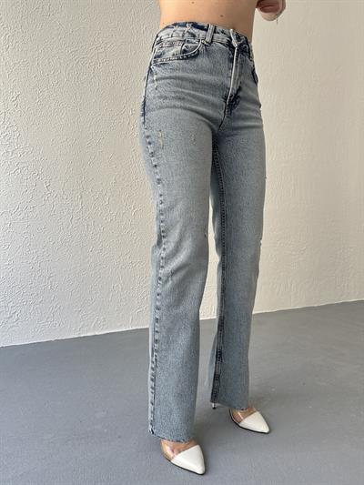 Paçası Dikişsiz Yıpratmalı Jean 14 açık mavi