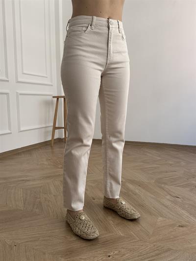 Paçası Kesik Likralı Jean Pantolon Vanilya