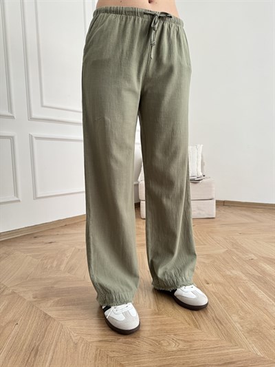 Paçası Püsküllü Relax Pantolon Açık haki