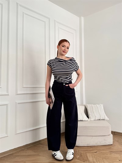 Parçalı Balon Pantolon Lacivert