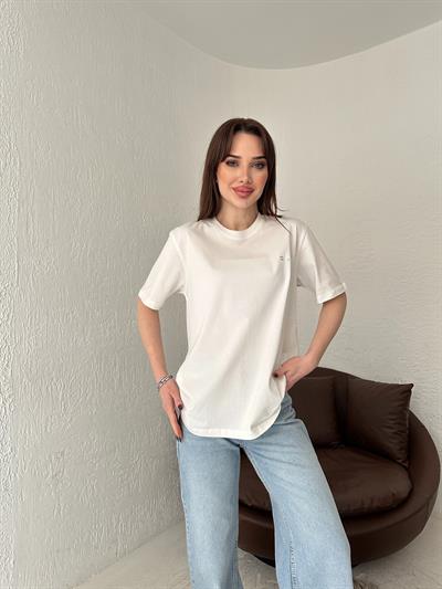Parlak Yazılı Tişört Ekru